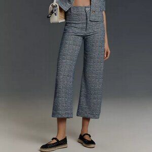 Anthropologie The Colette Cropped Wide Leg Pants Maeve Tweed Blue Size 32 NWT